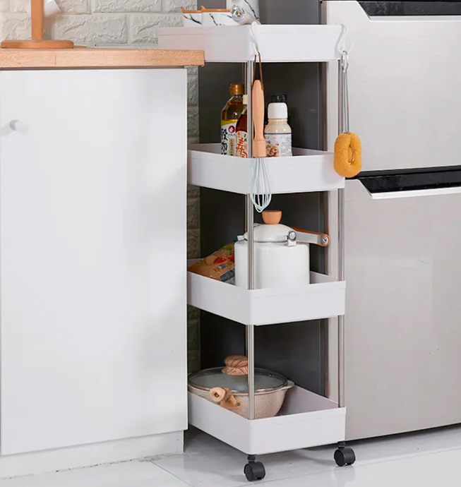 Carro organizador de 4 estantes con ruedas - BLANCO