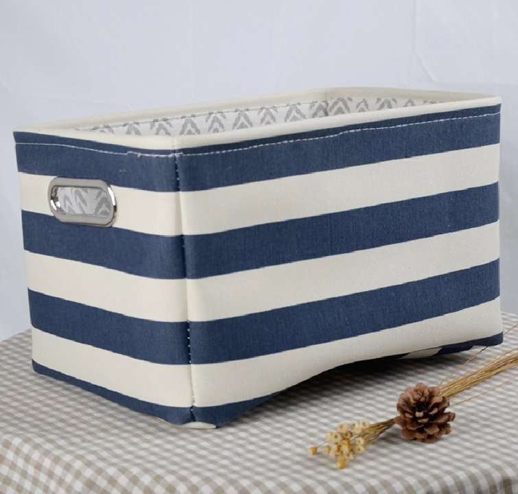 Caja de almacenamiento de tela a rayas baja Azul y blanca