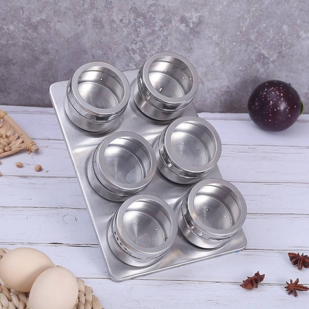 Set 6 especieros imantados con soporte de acero