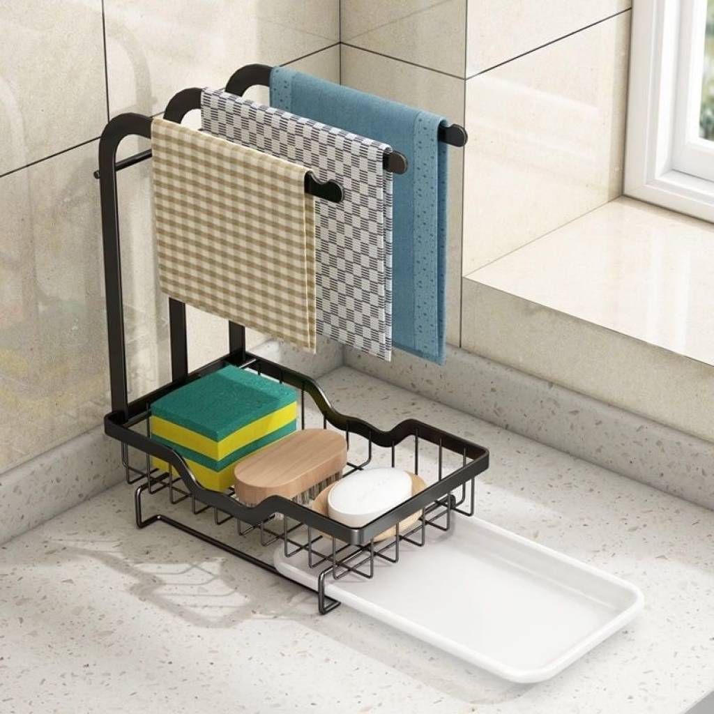 Soporte escurridor organizador para esponjas y paños de cocina