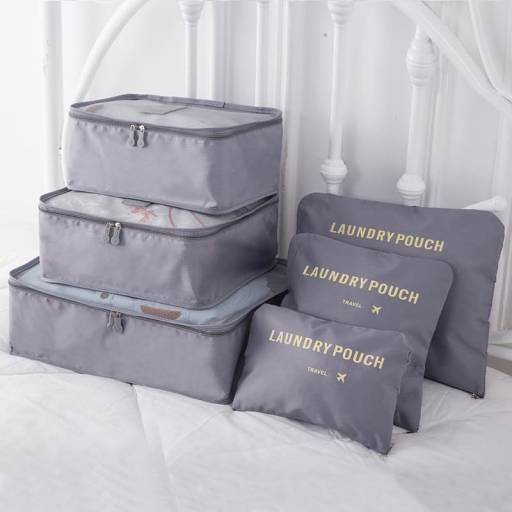 Set 6 Bolsas organizadoras de equipaje de viaje para valija Gris Buho