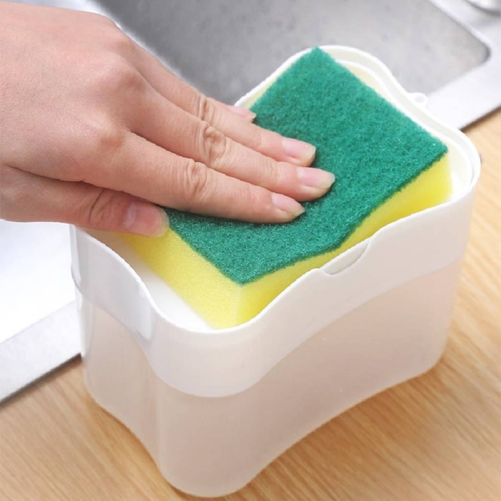 Dispensador de jabón y soporte para esponja 2 en 1 - blanco