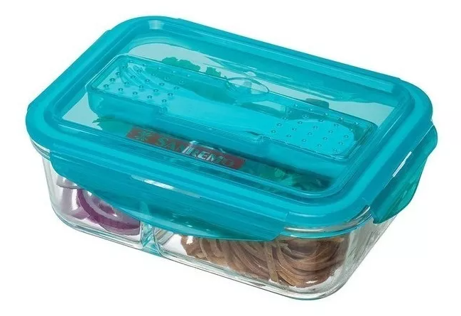 Vianda de Vidrio con Cubiertos San Remo Tapa Turquesa 1lt