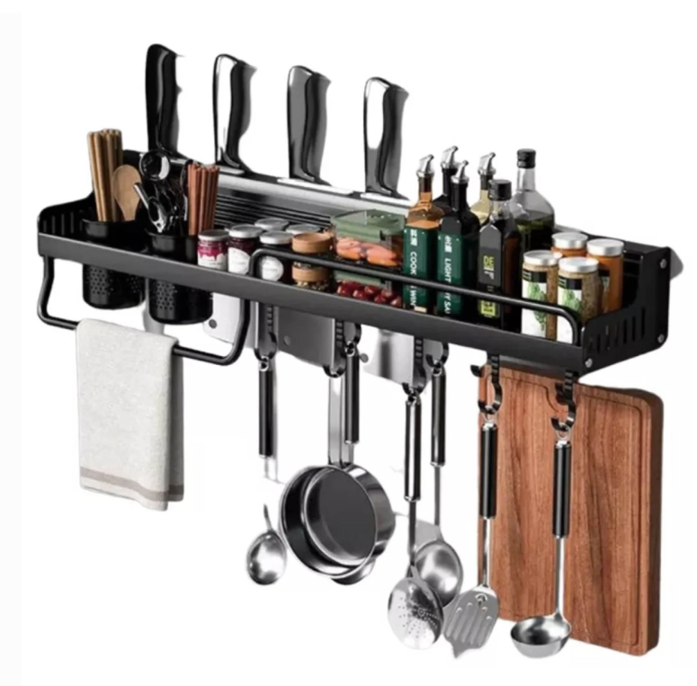 Estante organizador de cocina en metal - NEGRO