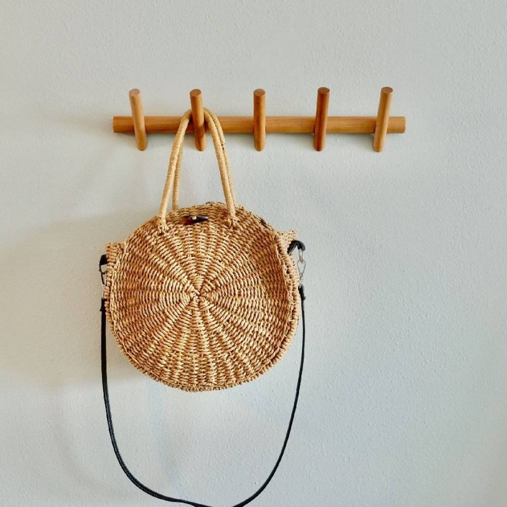 Perchero pared 5 ganchos madera bambu