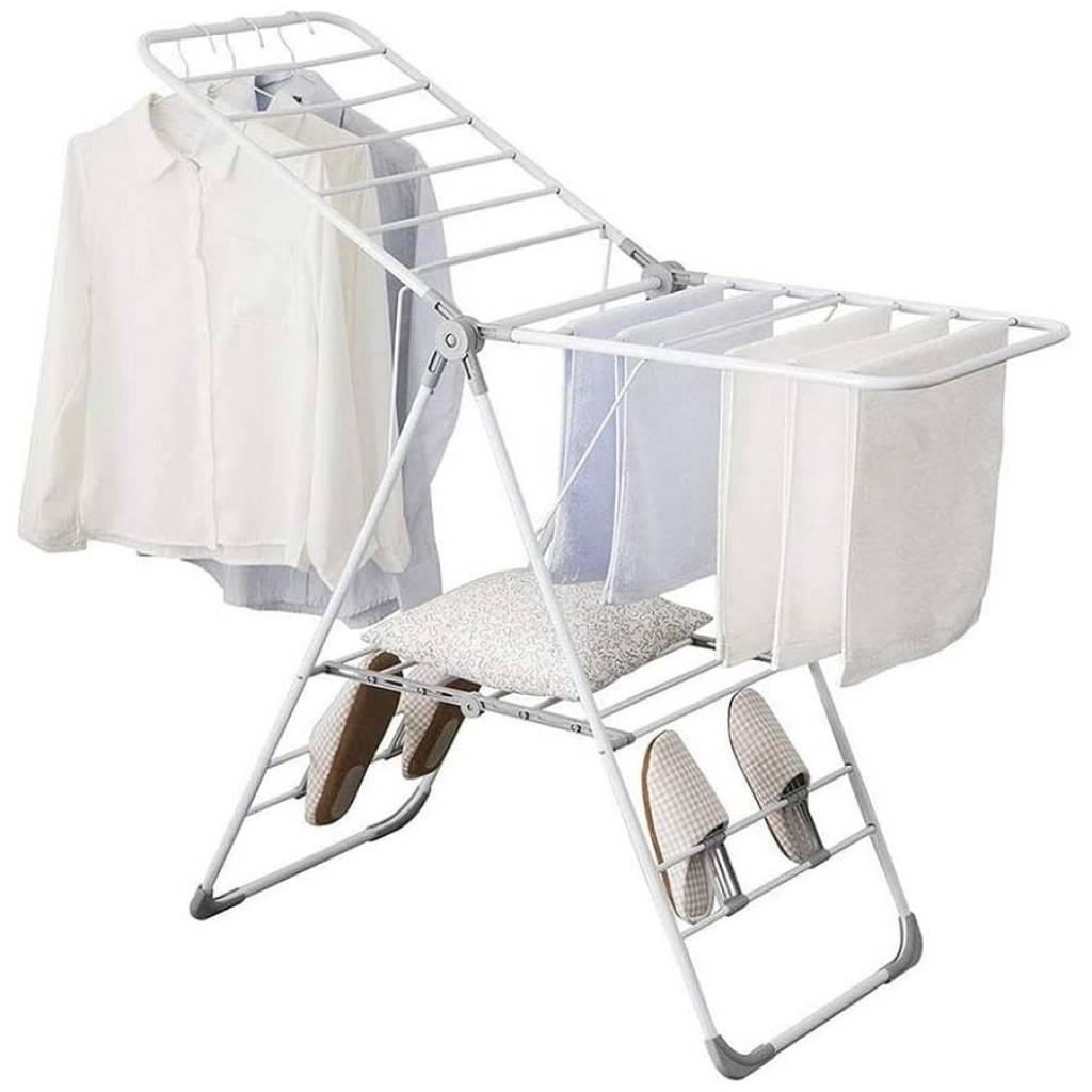 Tendedero para ropa de pie plegable con alas grande